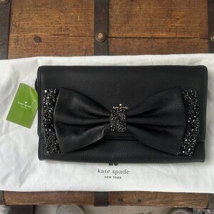 NWT Kate Spade Black Clutch with Bow and Beads
